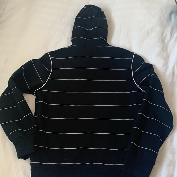 Lacoste giant logo black French terry cotton hoodie thin white stripes EUC - Picture 5 of 8